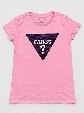 Guess Kids Girls Size 12 Pink Reversible Sequin Logo T-Shirt Short Sleeve